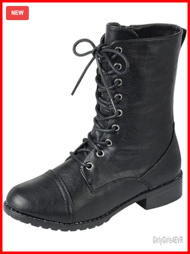 Vegan Pu Leather Lace Up Zip Ankle Cuff Combat Boots